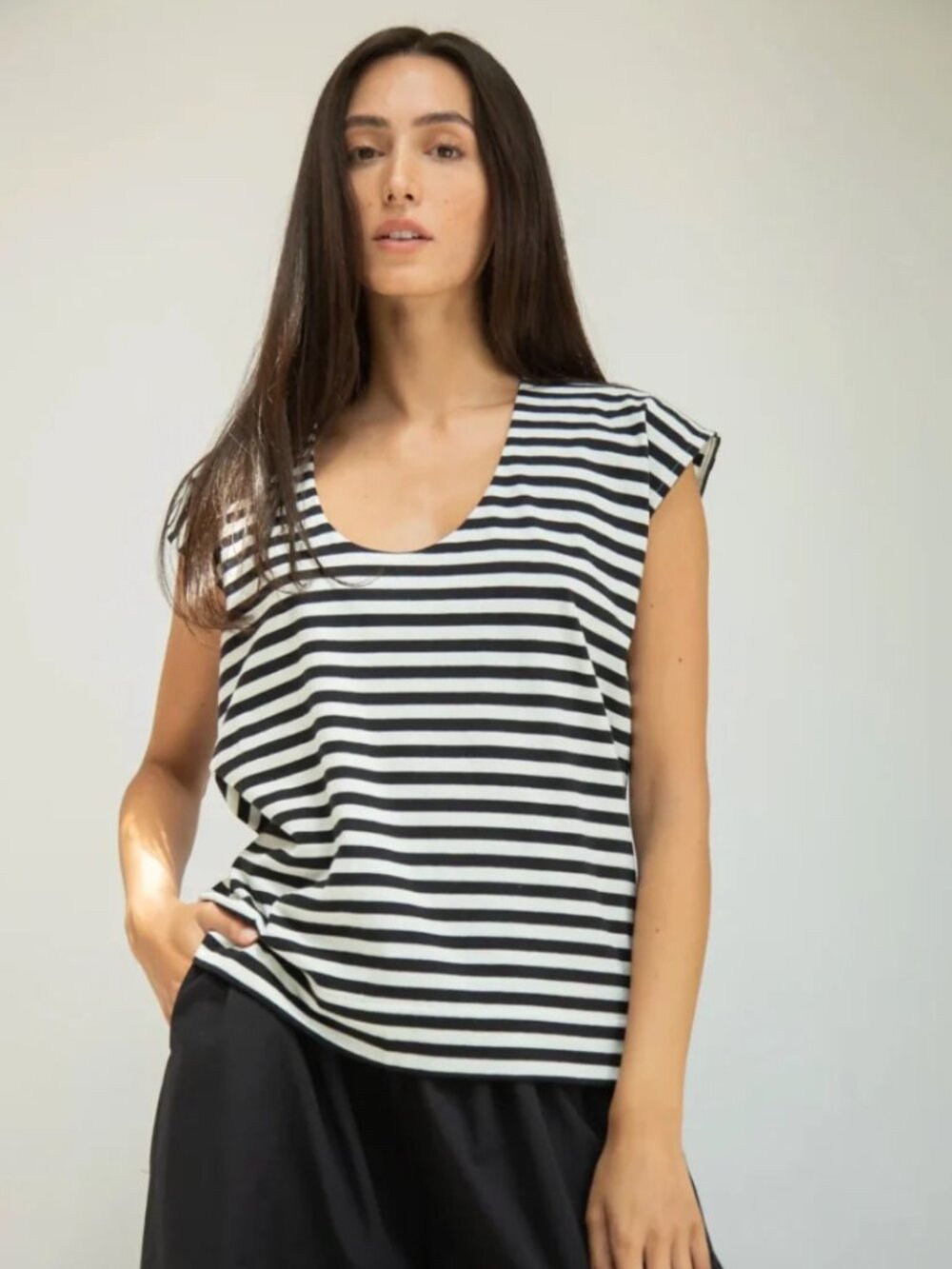 Tamsin-Sue Organic Cotton Jersey Stripe Top Black and White